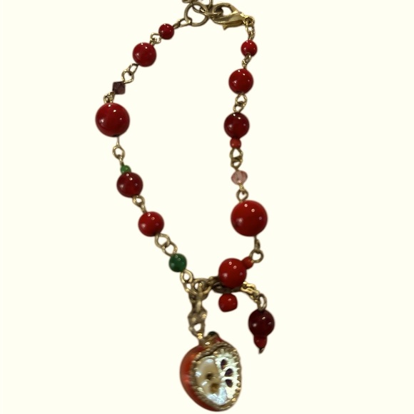 Anna Sui apple charm bracelet, red and green beads - Picture 1 of 5